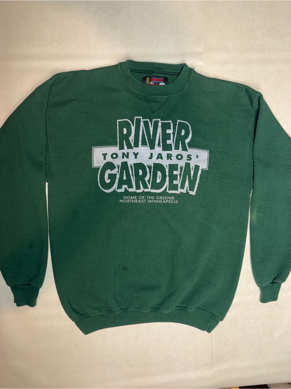 Vintage Soffe Green Crewneck Sweatshirt with River Garden Graphic